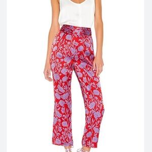Lovers + Friends Selma Satin Floral Pant Red Lilac Pleated waist high rise